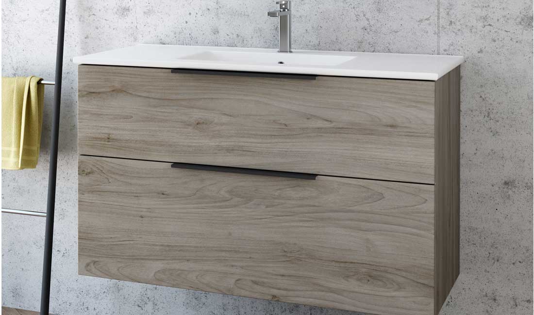 Galsaky 800 Grey Ash Wall Unit With Basin& metal Legs